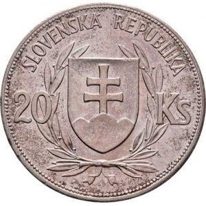 Slovenská republika, 1939 - 1945, 20 Koruna 1939 - volební, KM.3 (Ag500), 15.000g,