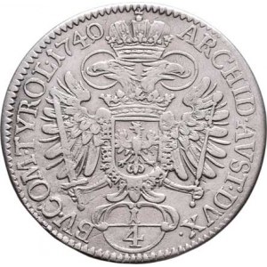 Karel VI., 1711 - 1740, 1/4 Tolar 1740, Hall, M-A.240, 6.879g, mírně exc.,