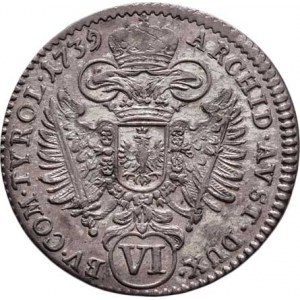 Karel VI., 1711 - 1740, VI Krejcar 1739, Hall, M-A.239, 3.124g, pěkná patina,