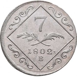 František II., 1792 - 1835, 7 Krejcar 1802 B - nepatrné stopy přeražby, 4.725g,