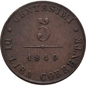 Revoluční vláda v Benátsku, 1848 - 1849, 5 Centesimi 1849 ZV, Cr.183, 5.051g, nep.hr., pěkná