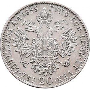 Konvenční měna, údobí let 1848 - 1857, 20 Krejcar 1855 B - hlava zprava, 4.314g, nep.just.,