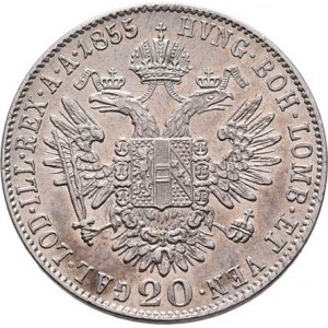 Konvenční měna, údobí let 1848 - 1857, 20 Krejcar 1855 B - hlava zprava, 4.323g, nep.hr.,