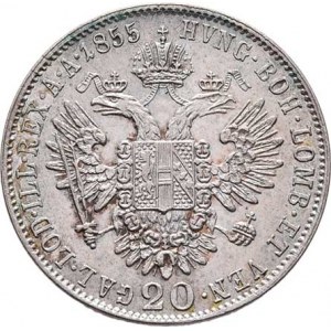 Konvenční měna, údobí let 1848 - 1857, 20 Krejcar 1855 B - hlava zprava, 4.319g, nep.hr.,
