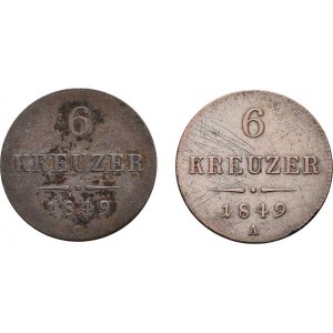 Konvenční měna, údobí let 1848 - 1857, 6 Krejcar 1849 A, 1849 C, just., vlas.škr., rysky,