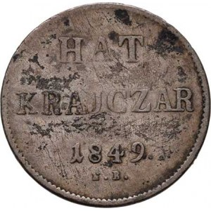 Konvenční měna, údobí let 1848 - 1857, 6 Krejcar 1849 NB, 2.196g, nep.hr., nep.rysky,