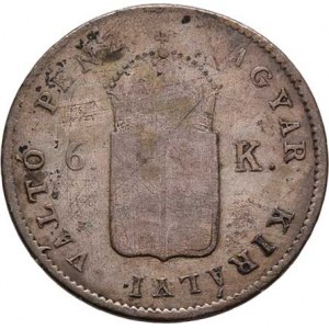 Konvenční měna, údobí let 1848 - 1857, 6 Krejcar 1849 NB, 2.196g, nep.hr., nep.rysky,