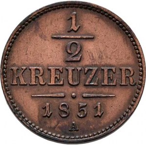 Konvenční měna, údobí let 1848 - 1857, 1/2 Krejcar 1851 A, 2.751g, nep.vady razidla,
