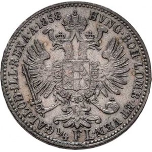 Rakouská a spolková měna, údobí let 1857 - 1892, 1/4 Zlatník 1858 A - 1.typ (menší označení nominál