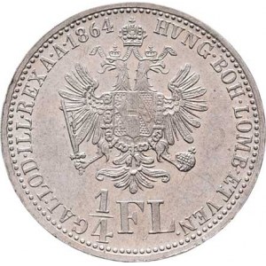 Rakouská a spolková měna, údobí let 1857 - 1892, 1/4 Zlatník 1864 A, 5.337g, nep.hr., pěkná patina