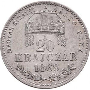 Rakouská a spolková měna, údobí let 1857 - 1892, 20 Krejcar 1869 KB - dlouhý opis, 2.536g, nep.hr.,
