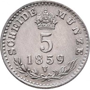 Rakouská a spolková měna, údobí let 1857 - 1892, 5 Krejcar 1859 V, 1.357g, nep.hr., vlas.rysky, pěk