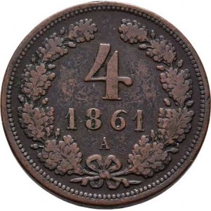 Rakouská a spolková měna, údobí let 1857 - 1892, 4 Krejcar 1861 A, 13.815g, nep.hr., nep.rysky, pěk