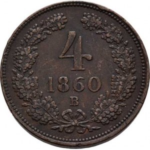 Rakouská a spolková měna, údobí let 1857 - 1892, 4 Krejcar 1860 B, 13.683g, dr.hr., nep.rysky, pěkn
