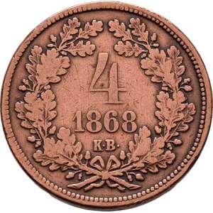 Rakouská a spolková měna, údobí let 1857 - 1892, 4 Krejcar 1868 KB, 13.279g, dr.hr., dr.škr., rysky