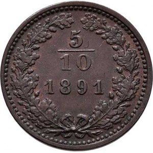 Rakouská a spolková měna, údobí let 1857 - 1892, 5/10 Krejcaru 1891, 1.799g, pěkná patina, téměř