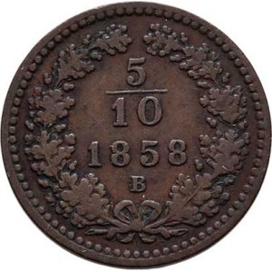 Rakouská a spolková měna, údobí let 1857 - 1892, 5/10 Krejcaru 1858 B, 1.693g, nep.nedor., pěkná