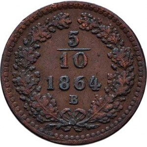 Rakouská a spolková měna, údobí let 1857 - 1892, 5/10 Krejcaru 1864 B, 1.579g, nep.hr., nep.rysky,