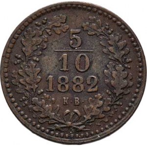 Rakouská a spolková měna, údobí let 1857 - 1892, 5/10 Krejcaru 1882 KB, 1.616g, pěkná patina R!