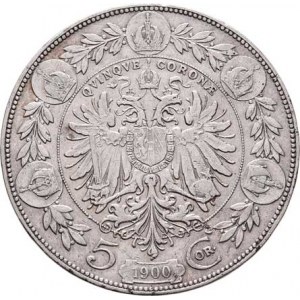 Korunová měna, údobí let 1892 - 1918, 5 Koruna 1900, 23.959g, dr.hr., rysky, patina