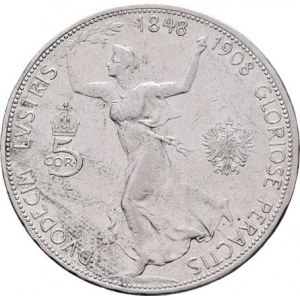 Korunová měna, údobí let 1892 - 1918, 5 Koruna 1908 - jubilejní, 23.973g, dr.hr., dr.rysky,