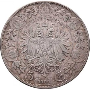 Korunová měna, údobí let 1892 - 1918, 5 Koruna 1909 - Marschall, 23.897g, dr.hr., dr.rysky,