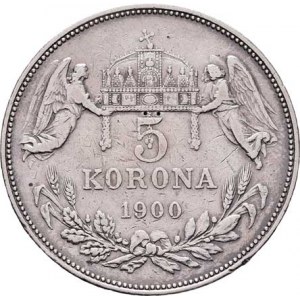 Korunová měna, údobí let 1892 - 1918, 5 Koruna 1900 KB, 23.845g, dr.hr., dr.rysky, dva