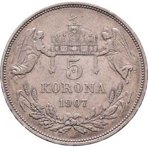Korunová měna, údobí let 1892 - 1918, 5 Koruna 1907 KB, 23.973g, nep.hr., dr.rysky, patina