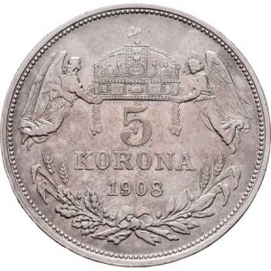 Korunová měna, údobí let 1892 - 1918, 5 Koruna 1908 KB, 23.917g, dr.hr., dr.rysky