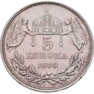 Korunová měna, údobí let 1892 - 1918, 5 Koruna 1909 KB, 23.886g, nep.hr., dr.rysky, patina