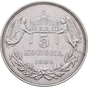 Korunová měna, údobí let 1892 - 1918, 5 Koruna 1909 KB, 23.942g, dr.hr., dr.rysky