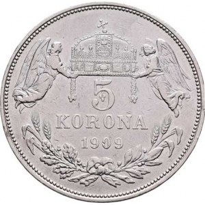 Korunová měna, údobí let 1892 - 1918, 5 Koruna 1909 KB, 23.932g, hrany, dr.rysky