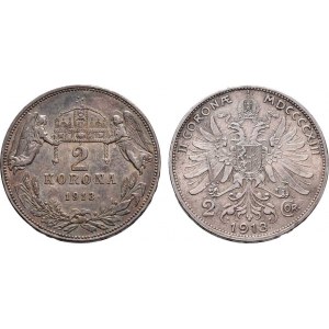 Korunová měna, údobí let 1892 - 1918, 2 Koruna 1913, 1913 KB, 9.955g, 9.959g, nep.hr.,