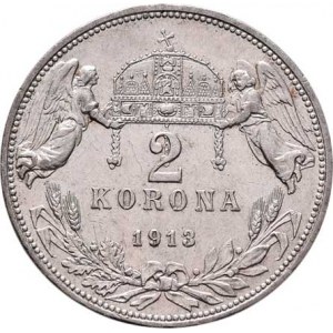 Korunová měna, údobí let 1892 - 1918, 2 Koruna 1913 KB, 10.045g, nep.hr., nep.rysky, pěkná