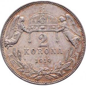 Korunová měna, údobí let 1892 - 1918, 2 Koruna 1914 KB, 9.915g, nep.hr., nep.rysky, krásná
