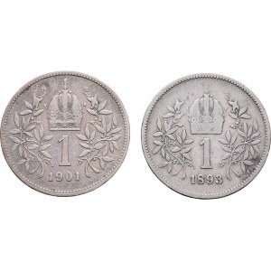 Korunová měna, údobí let 1892 - 1918, Koruna 1893, 1901, 4.840g, 4.901g, dr.hr., dr.rysky,