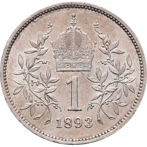 Korunová měna, údobí let 1892 - 1918, Koruna 1893, 5.038g, nep.hr., nep.rysky, dr.skvrnka,