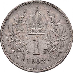 Korunová měna, údobí let 1892 - 1918, Koruna 1902, 4.942g, dr.hr., nep.rysky, skvrnky,