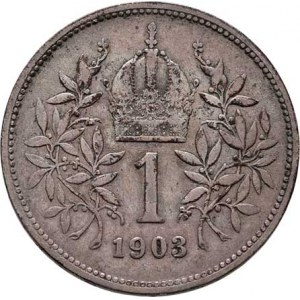 Korunová měna, údobí let 1892 - 1918, Koruna 1903, 4.937g, dr.hr., dr.rysky, patina