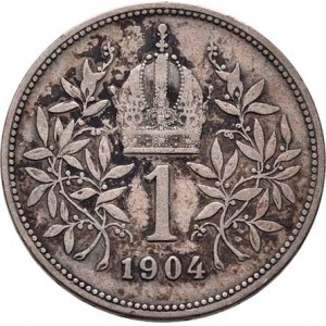 Korunová měna, údobí let 1892 - 1918, Koruna 1904, 4.950g, dr.hr., dr.rysky, tmavá pat. R!