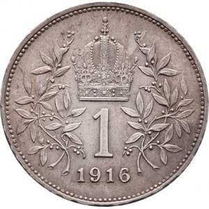Korunová měna, údobí let 1892 - 1918, Koruna 1916, 5.035g, nep.hr., nep.rysky, patina, tém.