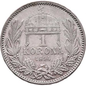 Korunová měna, údobí let 1892 - 1918, Koruna 1894 KB, 4.983g, nep.hr., nep.rysky, pěkná