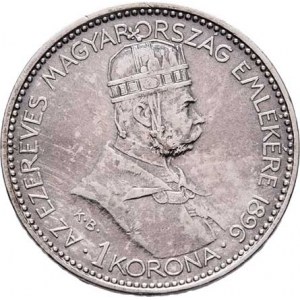 Korunová měna, údobí let 1892 - 1918, Koruna 1896 KB - mileniová, 4.967g, nep.hr.,