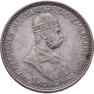 Korunová měna, údobí let 1892 - 1918, Koruna 1896 KB - mileniová, 4.978g, nep.hr.,
