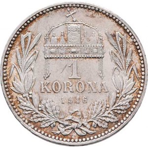 Korunová měna, údobí let 1892 - 1918, Koruna 1916 KB, 4.951g, mep.rysky, patina