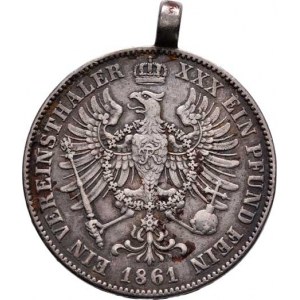 Prusko - král., Wilhelm I., 1861 - 1888, Tolar spolkový 1861 A, KM.489 (Ag900), dobové ouško,