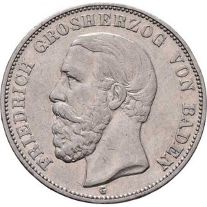 Badensko, Friedrich I., 1856 - 1907, 5 Marka 1893 G, Karlsruhe, KM.268 (Ag900), 27.698g,