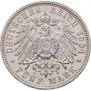 Badensko, Friedrich I., 1856 - 1907, 5 Marka 1904 G, Karlsruhe, KM.274 (Ag900), 27.739g,