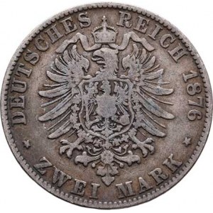Badensko, Friedrich I., 1856 - 1907, 2 Marka 1876 G, Karlsruhe, KM.265 (Ag900), 10.938g,