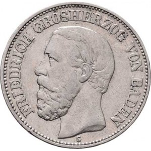 Badensko, Friedrich I., 1856 - 1907, 2 Marka 1896 G, Karlsruhe, KM.269 (Ag900), 11.007g,